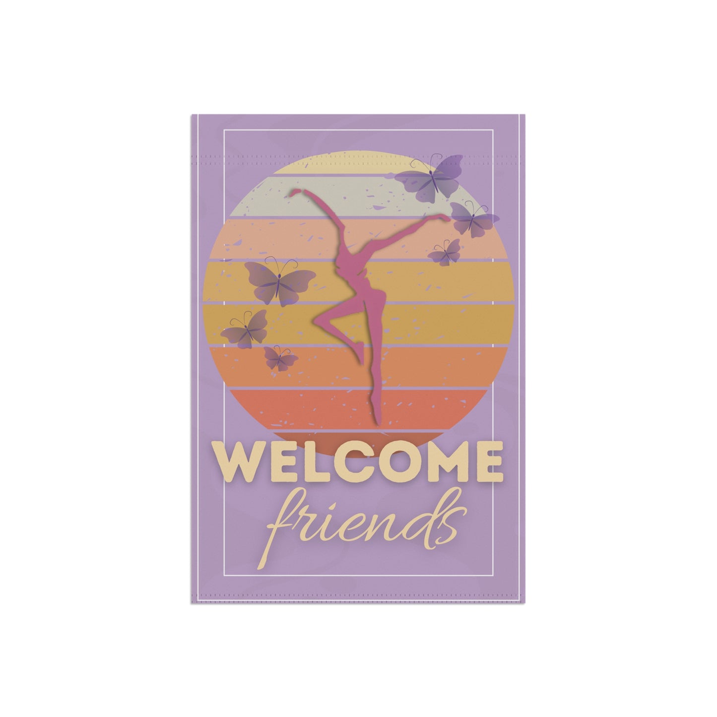 home/garden flag - indoor/outdoor - 12"x18"- DMB - purple - butterflies - Welcome - sleeve at top - double-sided design - 12"x18" - *POLE NOT INCLUDED
