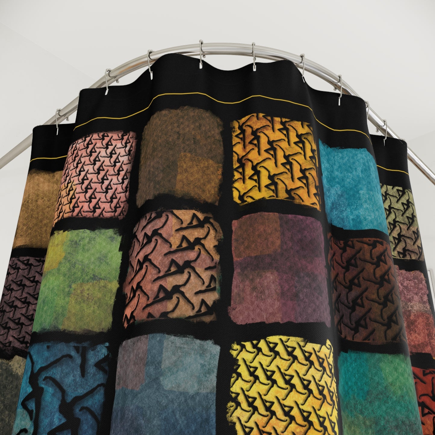 shower curtain - 71 x 74 - dmb - painted squares 1