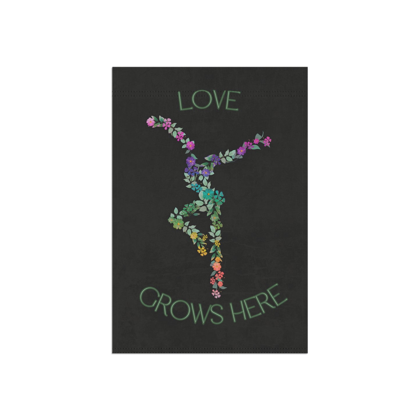 home/garden flag - indoor/outdoor - banner - DMB - love grows here - sleeve at top - double-sided design - 12"x18" - *POLE NOT INCLUDED