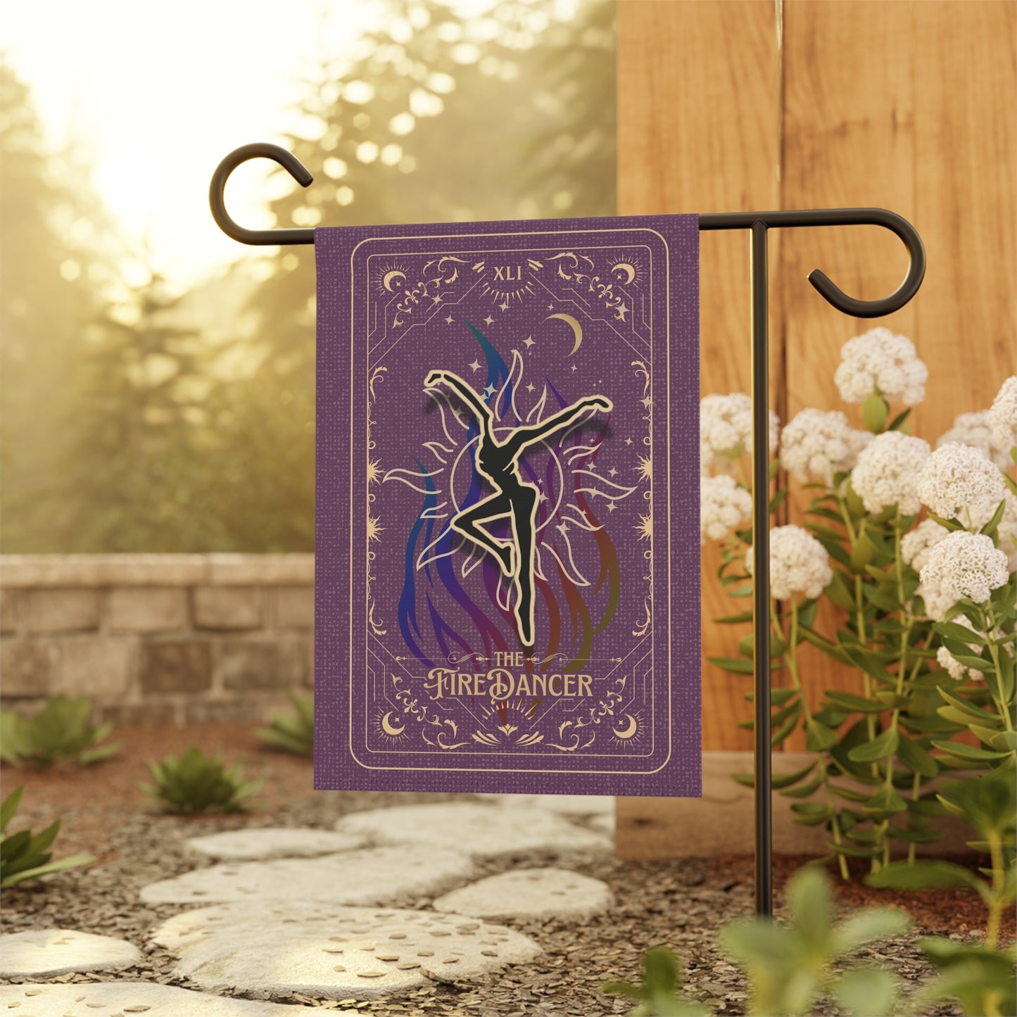 home/garden flag - 12"x18" indoor/outdoor - double sided - DMB - purple - fd - tarot - sleeve at top -*POLE NOT INCLUDED