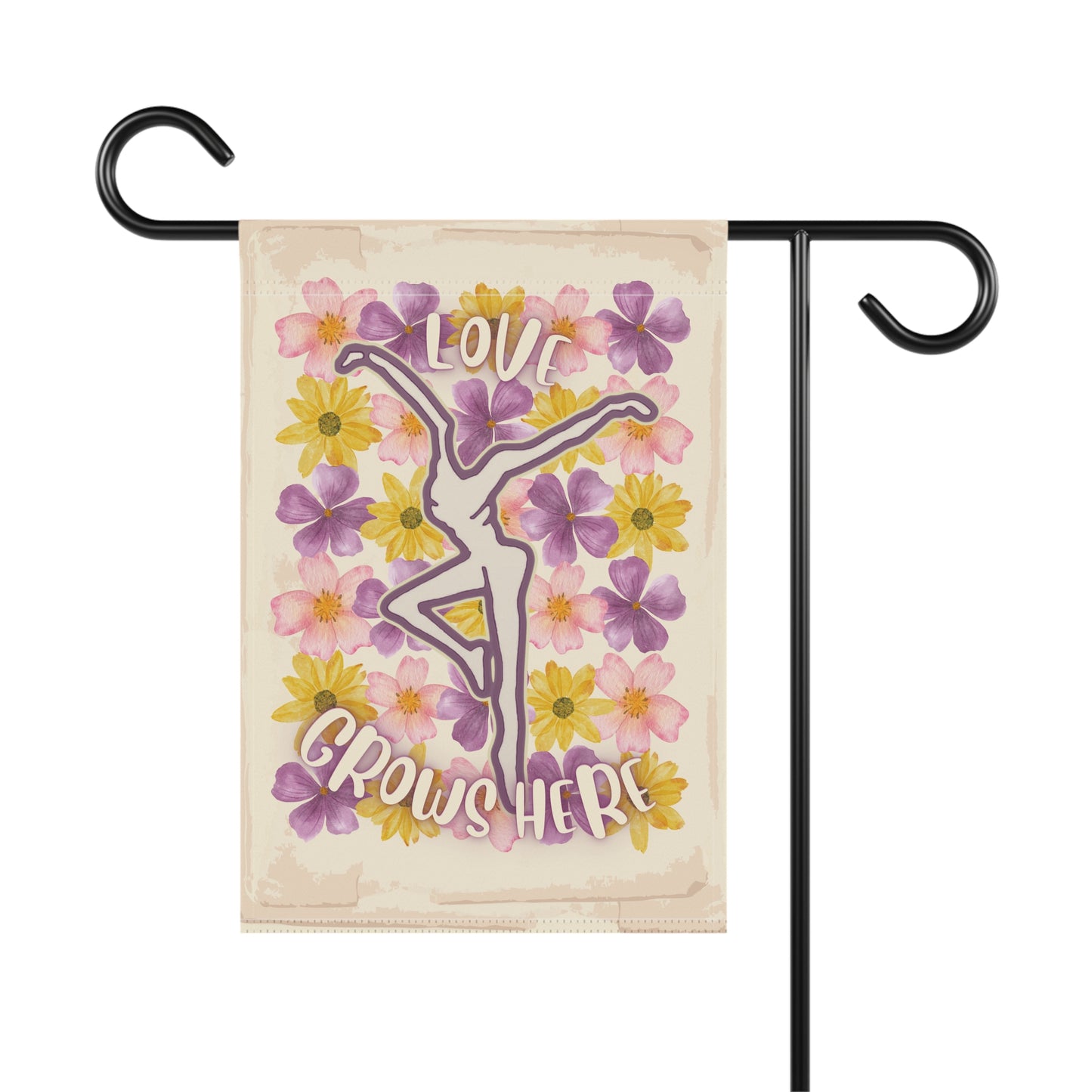 home/garden flag - 12"x18" indoor/outdoor - double sided - DMB - Love Grows Here - FD - sleeve at top -*POLE NOT INCLUDED