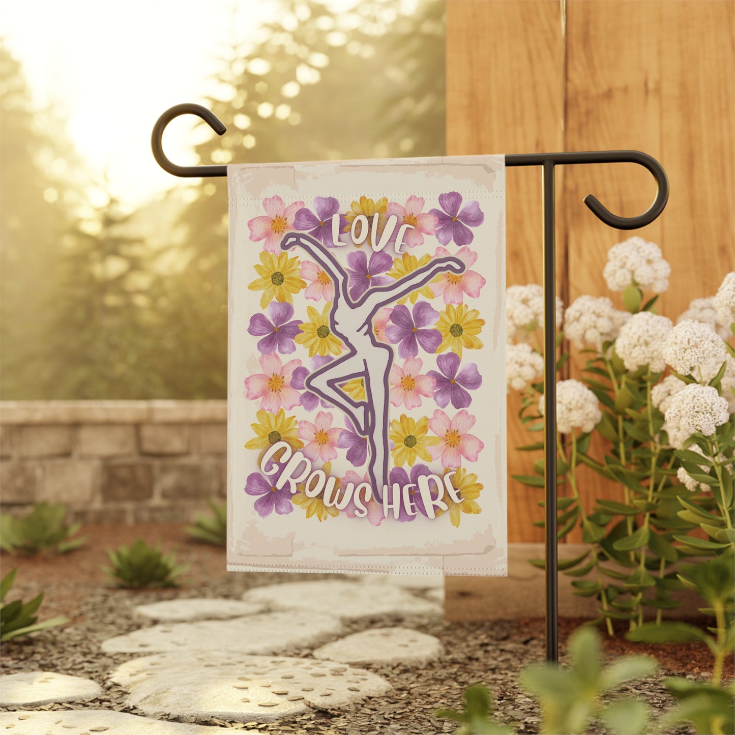 home/garden flag - 12"x18" indoor/outdoor - double sided - DMB - Love Grows Here - FD - sleeve at top -*POLE NOT INCLUDED