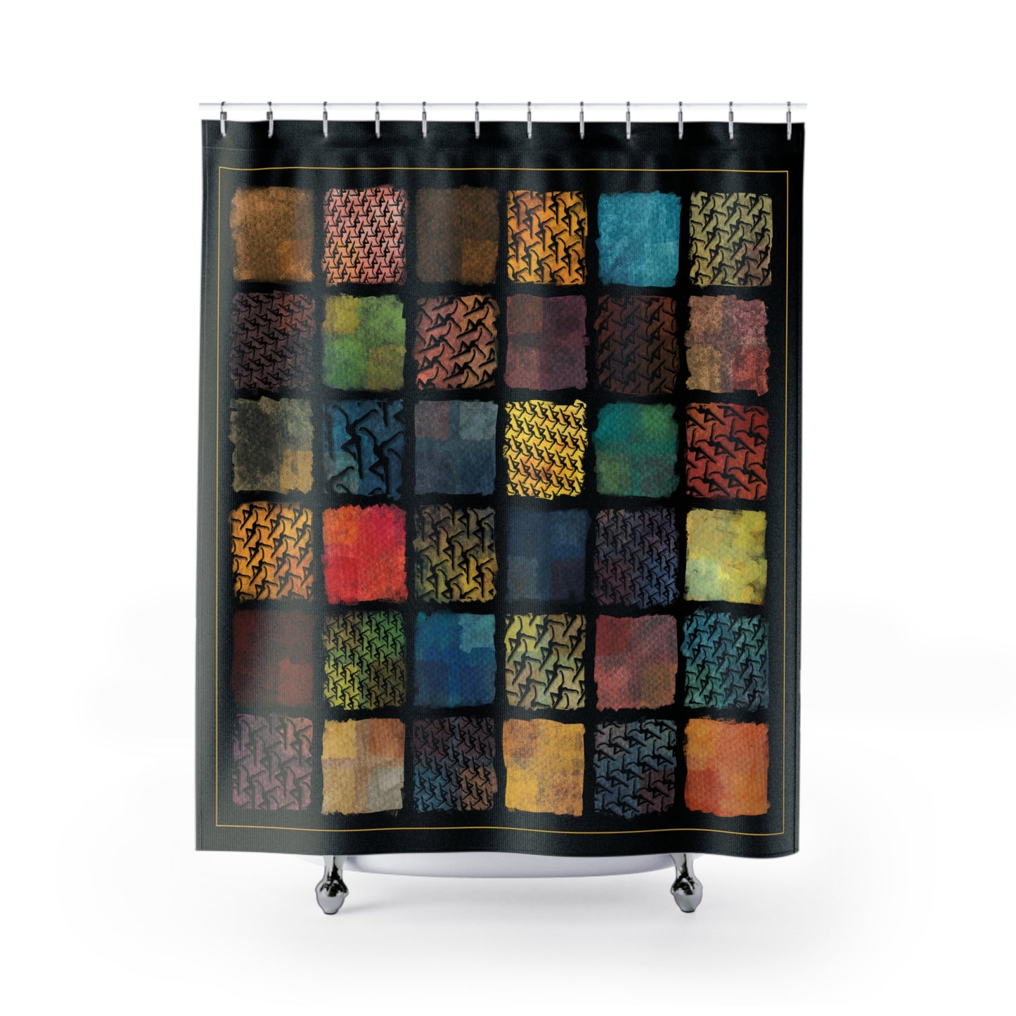 shower curtain - 71 x 74 - dmb - painted squares 1