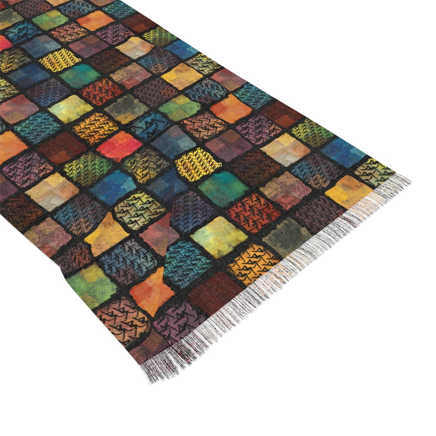 Light Scarf - dmb - painted squares - for Every Season, Lightweight Scarf, Fashion Accessories, Summer and Spring Scarf, Holiday Gift Idea, Wrap Scarf
