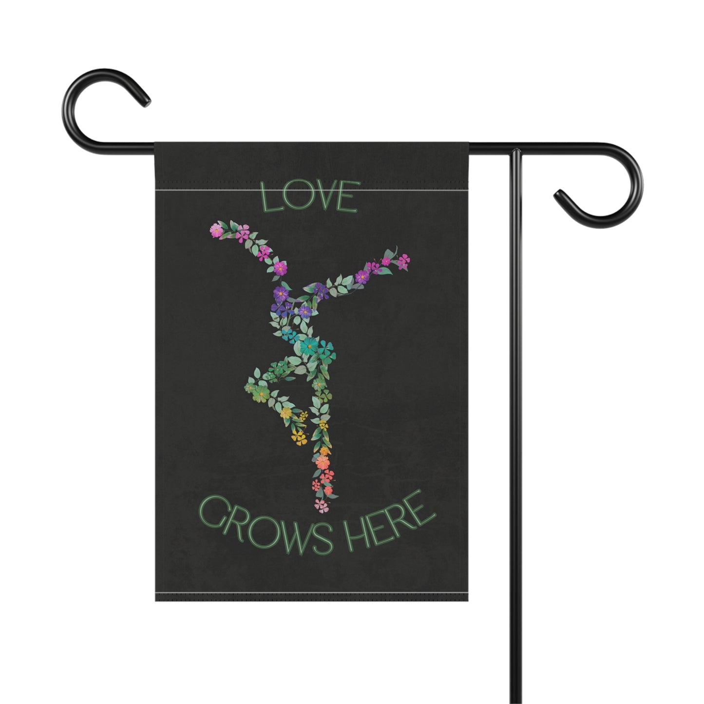 home/garden flag - indoor/outdoor - banner - DMB - love grows here - sleeve at top - double-sided design - 12"x18" - *POLE NOT INCLUDED