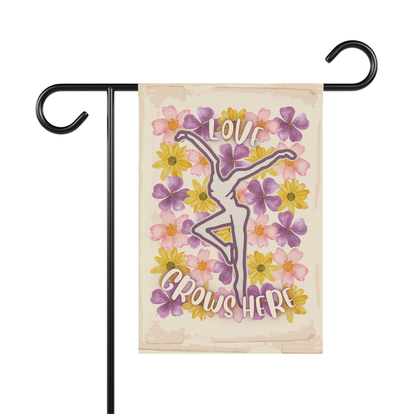 home/garden flag - 12"x18" indoor/outdoor - double sided - DMB - Love Grows Here - FD - sleeve at top -*POLE NOT INCLUDED