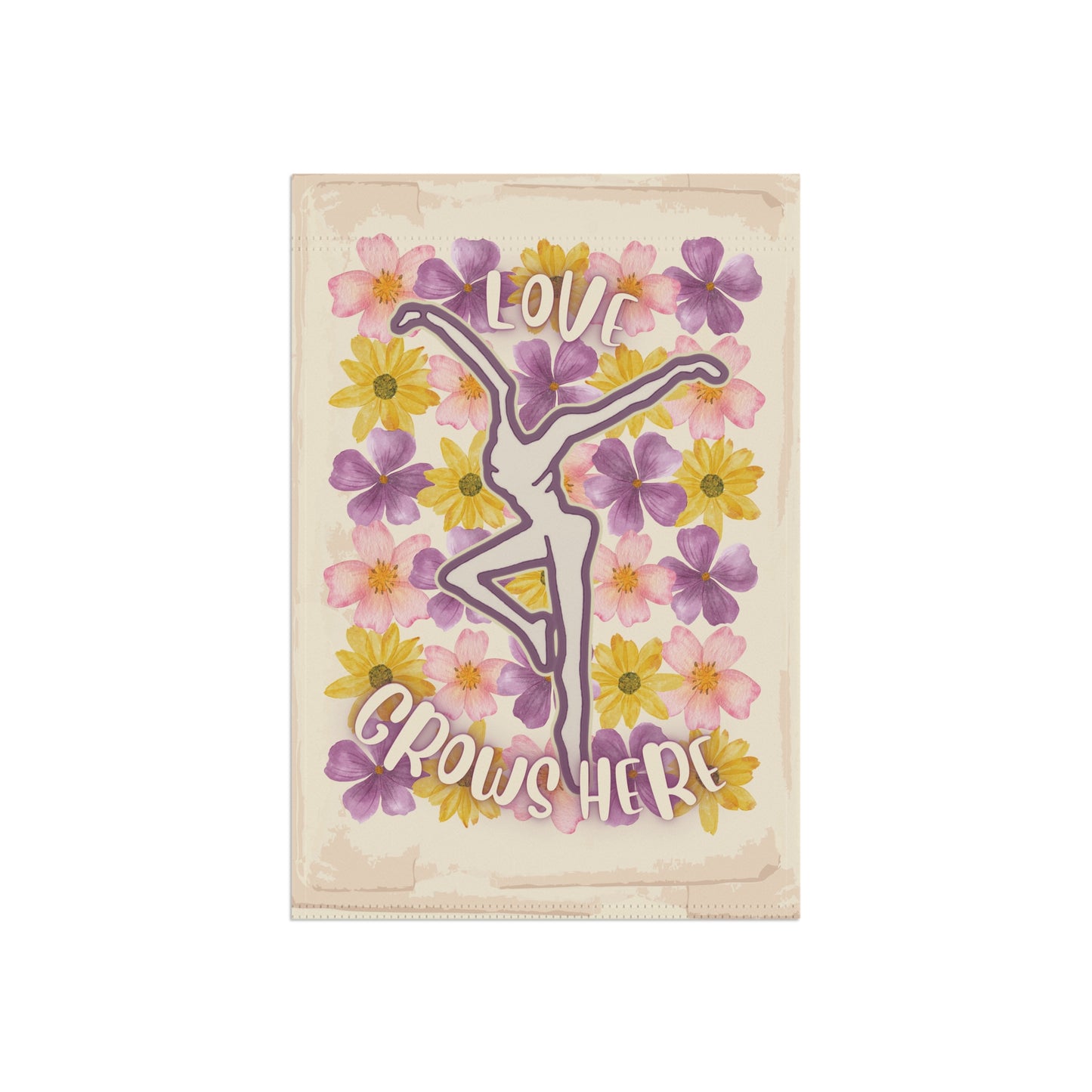 home/garden flag - 12"x18" indoor/outdoor - double sided - DMB - Love Grows Here - FD - sleeve at top -*POLE NOT INCLUDED
