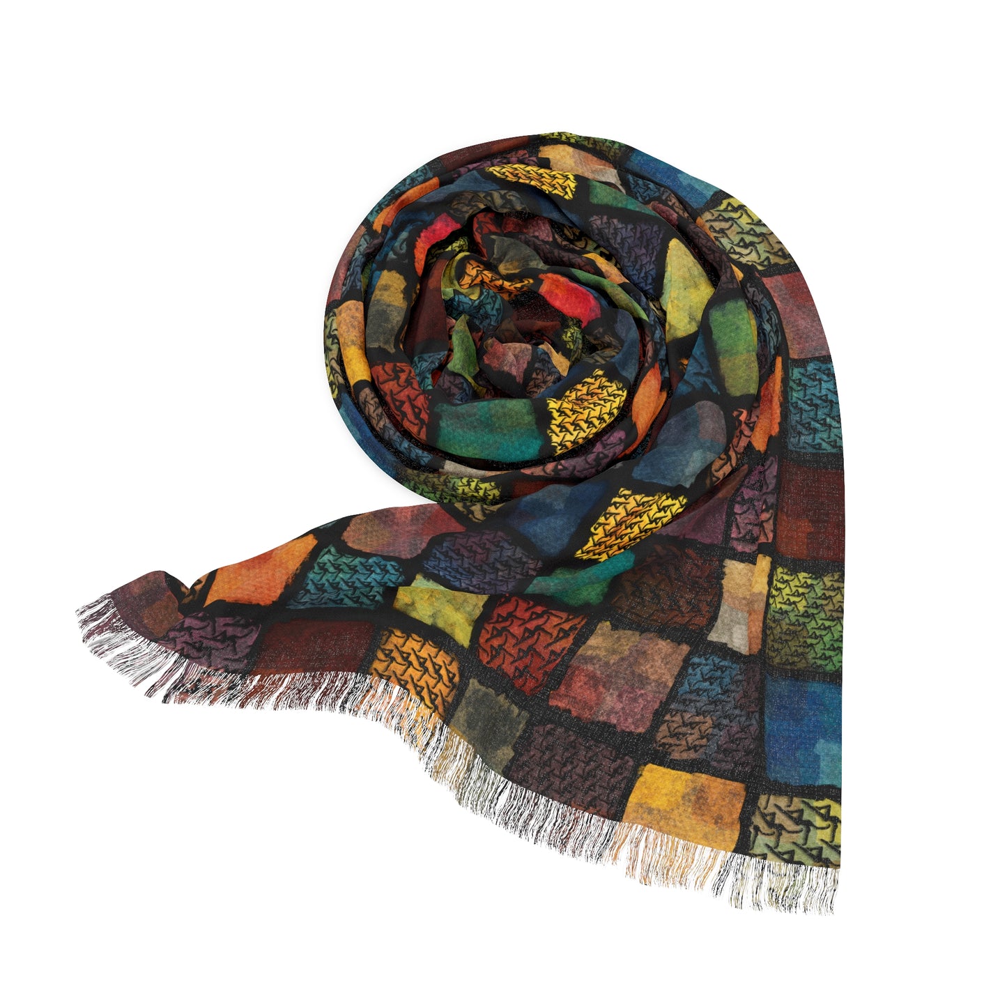 Light Scarf - dmb - painted squares - for Every Season, Lightweight Scarf, Fashion Accessories, Summer and Spring Scarf, Holiday Gift Idea, Wrap Scarf