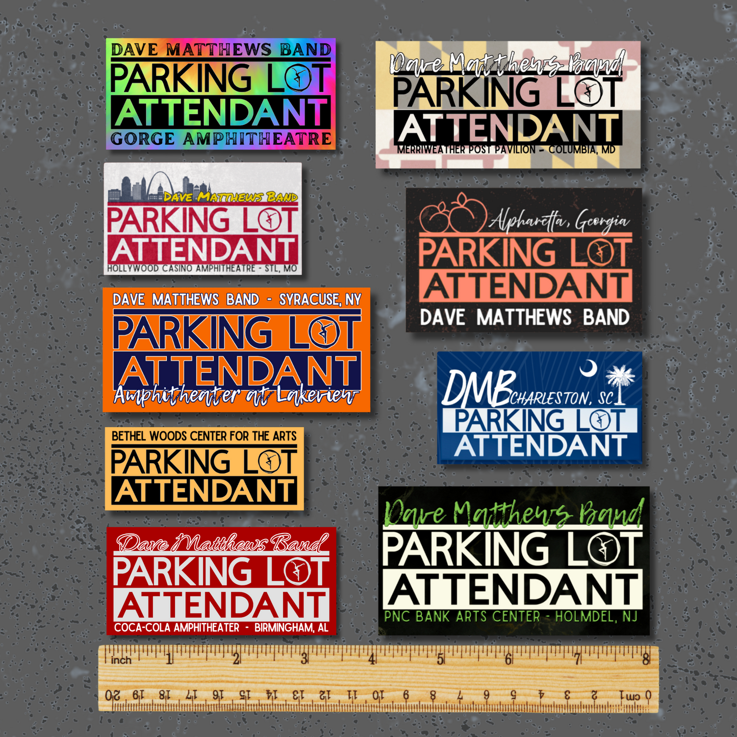 Assorted Venue Based - dmb - Parking Lot Attendant - Waterproof Stickers