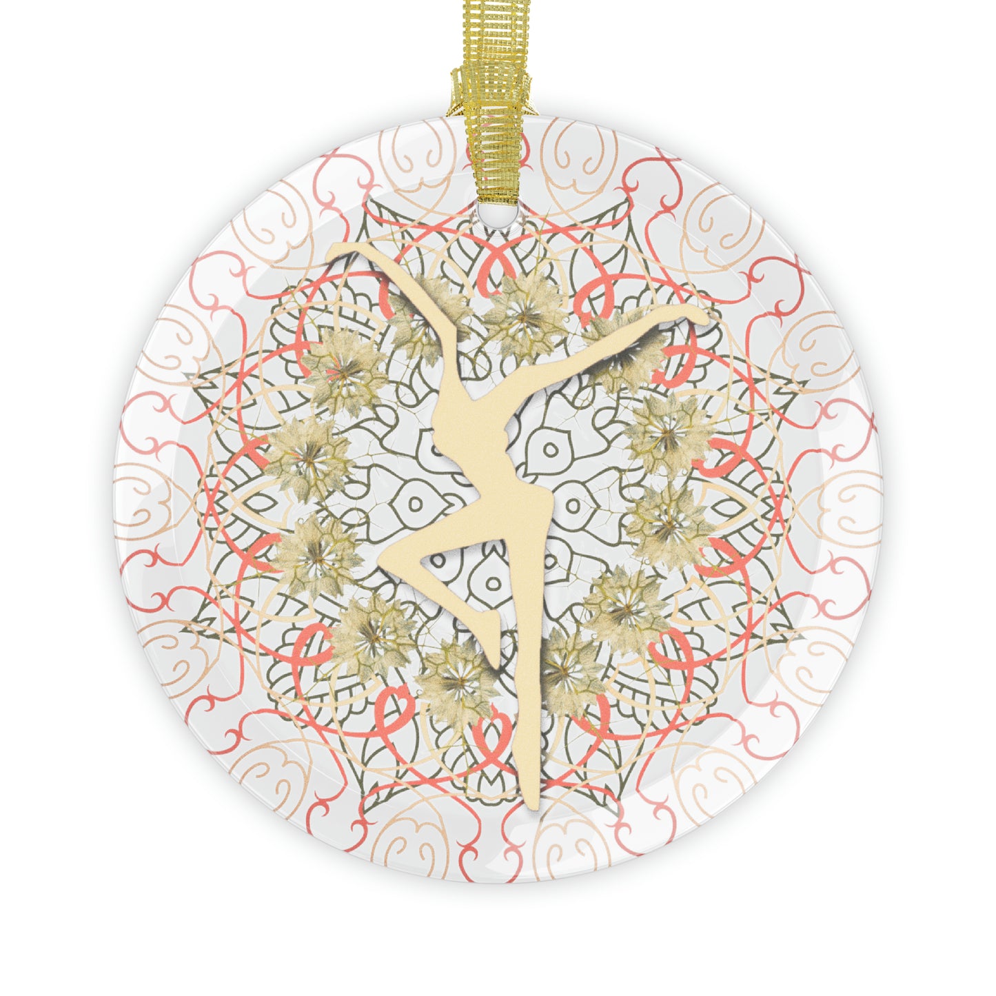 glass ornament -- DMB -- peach/ivory mandala