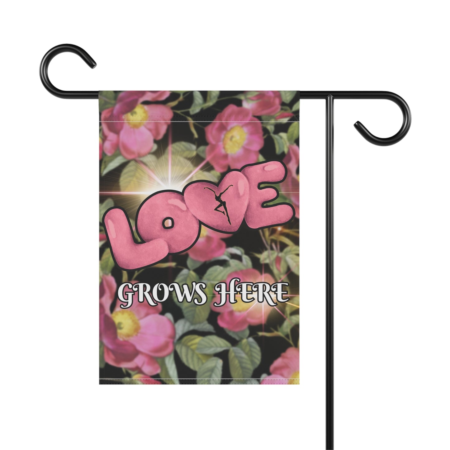 Home/Garden Flag - dmb - pink flowers - Love Grows Here - 12"x18" - pole not included