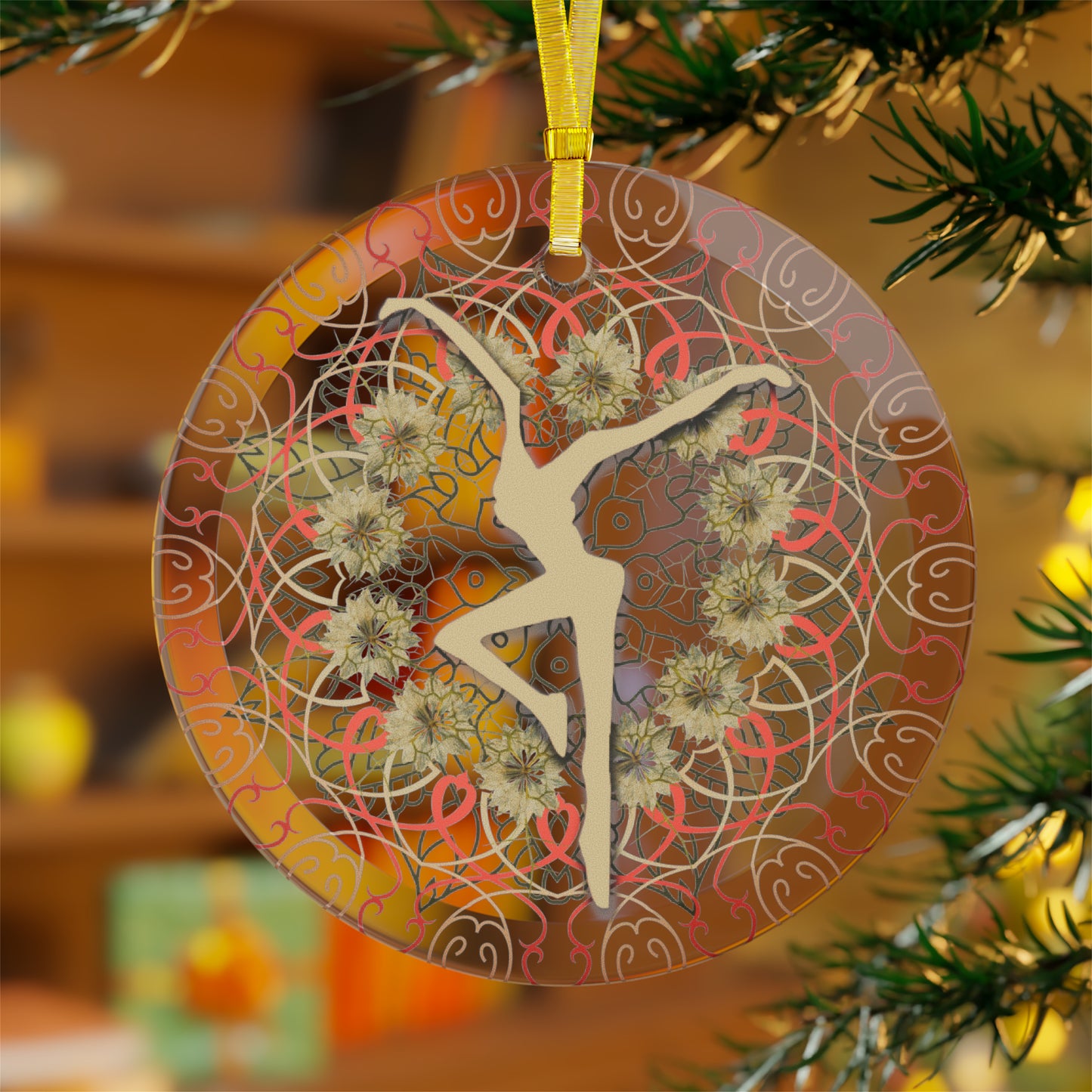 glass ornament -- DMB -- peach/ivory mandala