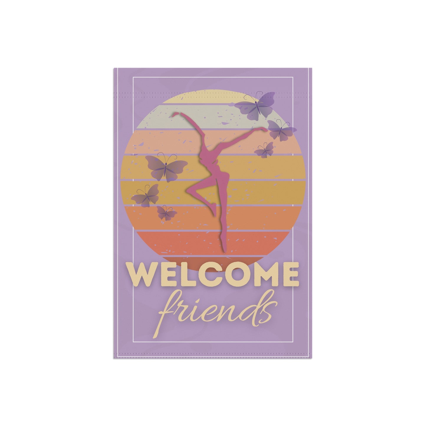 home/garden flag - indoor/outdoor - banner - DMB - purple - butterflies - Welcome - sleeve at top - double-sided design - 12"x18" - *POLE NOT INCLUDED