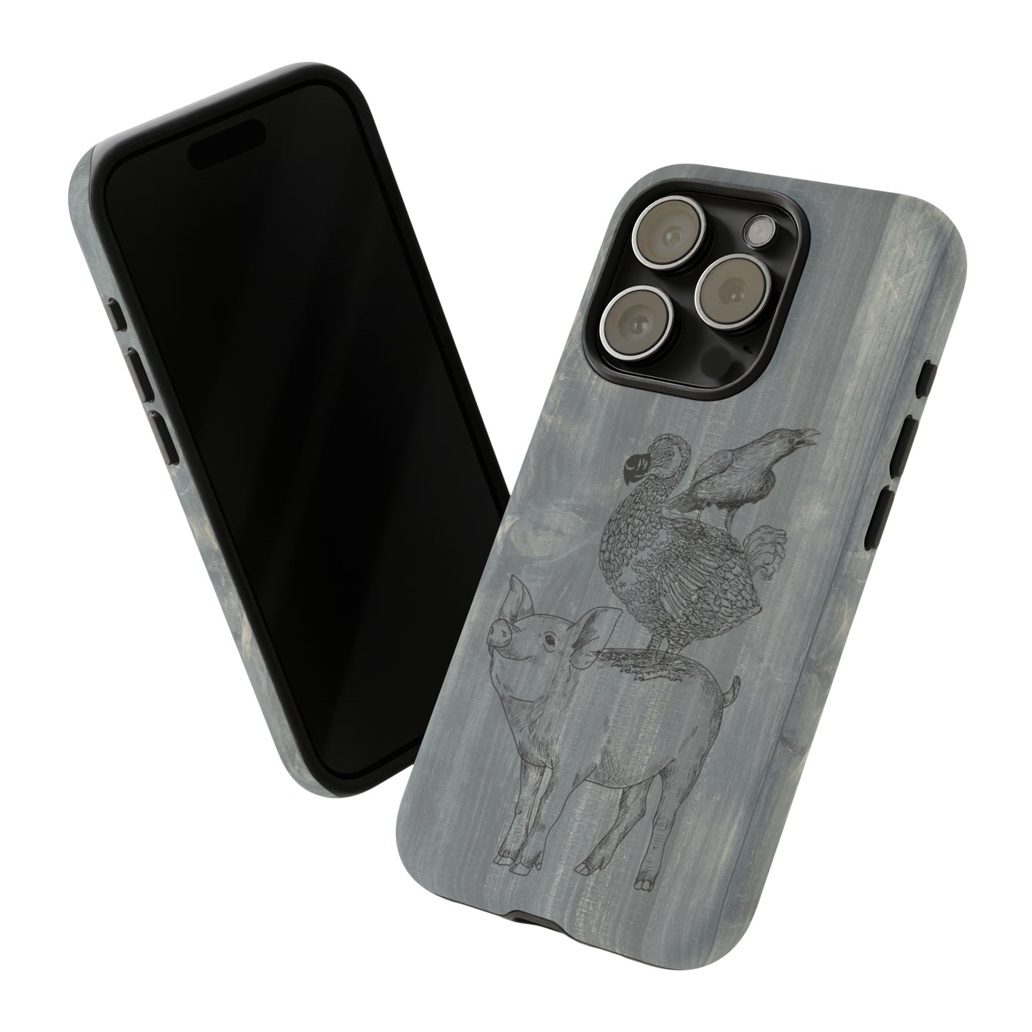 Tough Case - iPhone - Samsung - dmb - design5 - pig/dodo/raven - on blue wood