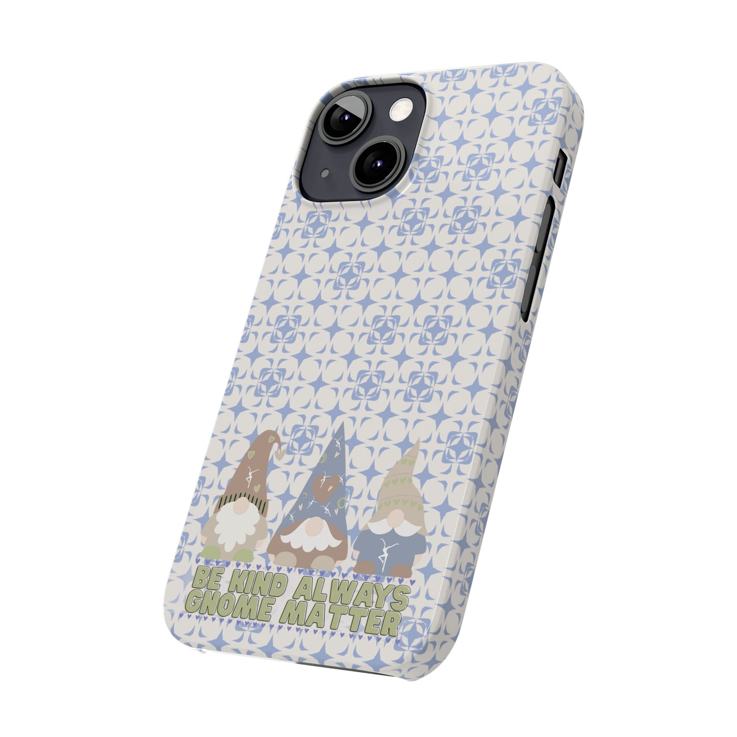 Slim Phone Case - dmb - gnomes - kindness - be kind always - blue - green - pastel - fits most iphone models