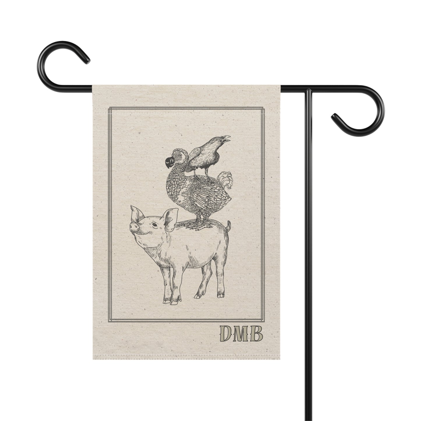 Home/garden flag -  12"x18" indoor/outdoor - double sided - DMB - pig/dodo/raven - sleeve at top -*POLE NOT INCLUDED