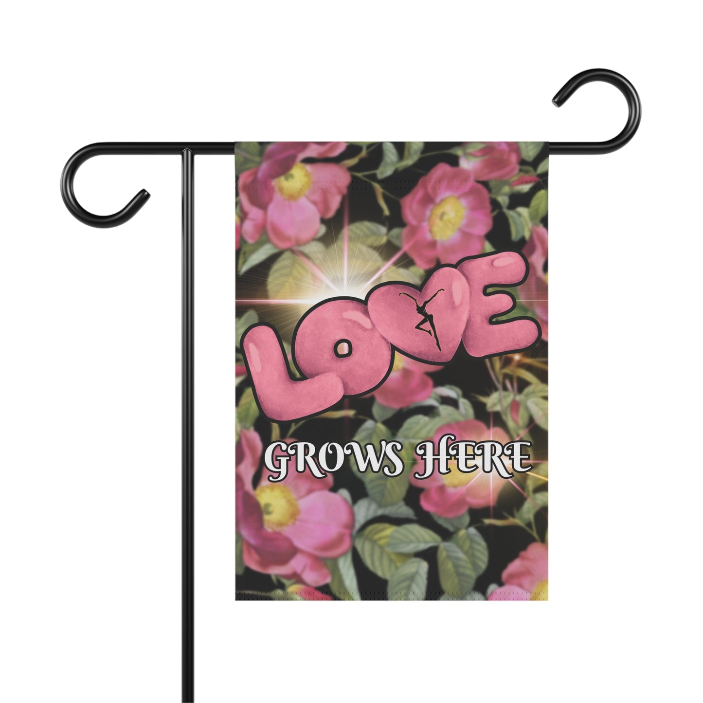 Home/Garden Flag - dmb - pink flowers - Love Grows Here - 12"x18" - pole not included