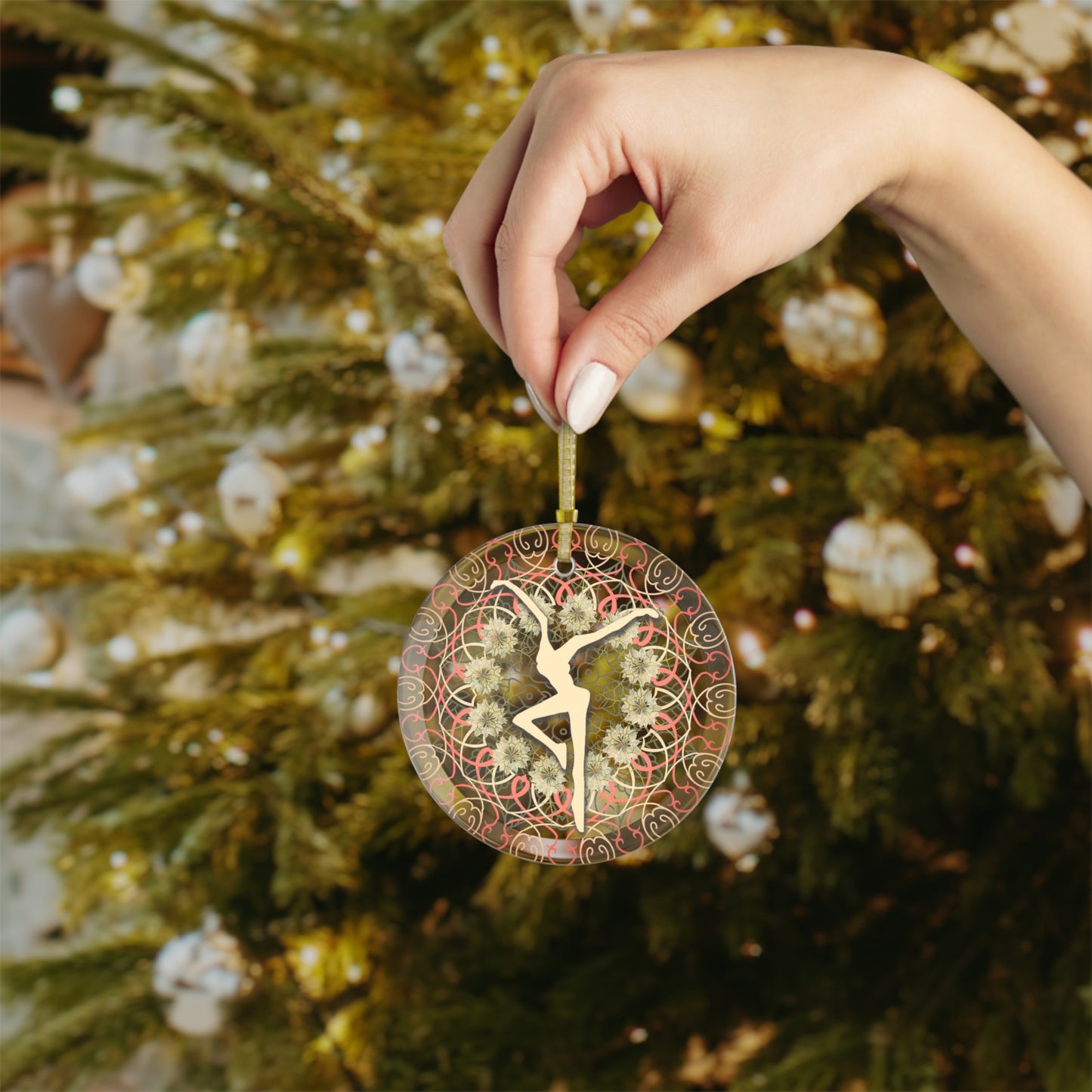 glass ornament -- DMB -- peach/ivory mandala