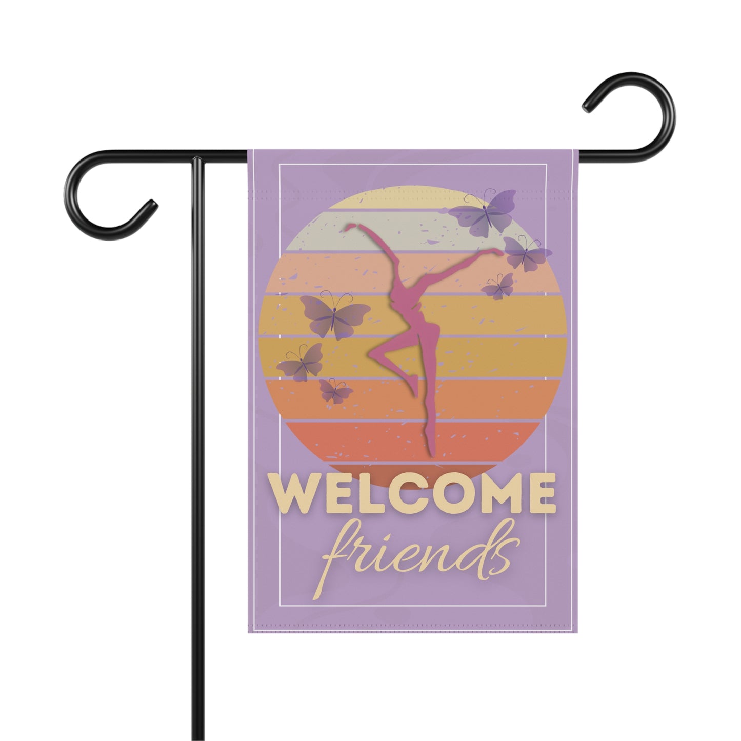 home/garden flag - indoor/outdoor - banner - DMB - purple - butterflies - Welcome - sleeve at top - double-sided design - 12"x18" - *POLE NOT INCLUDED