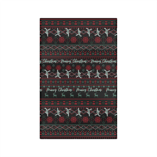 soft tea towel -- DMB -- christmas sweater design -- red/green/black