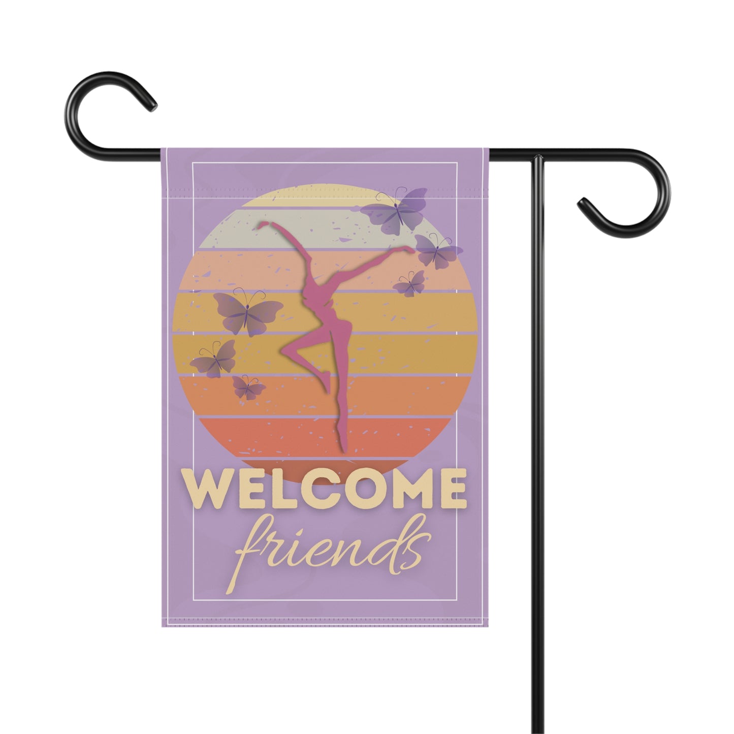 home/garden flag - indoor/outdoor - banner - DMB - purple - butterflies - Welcome - sleeve at top - double-sided design - 12"x18" - *POLE NOT INCLUDED