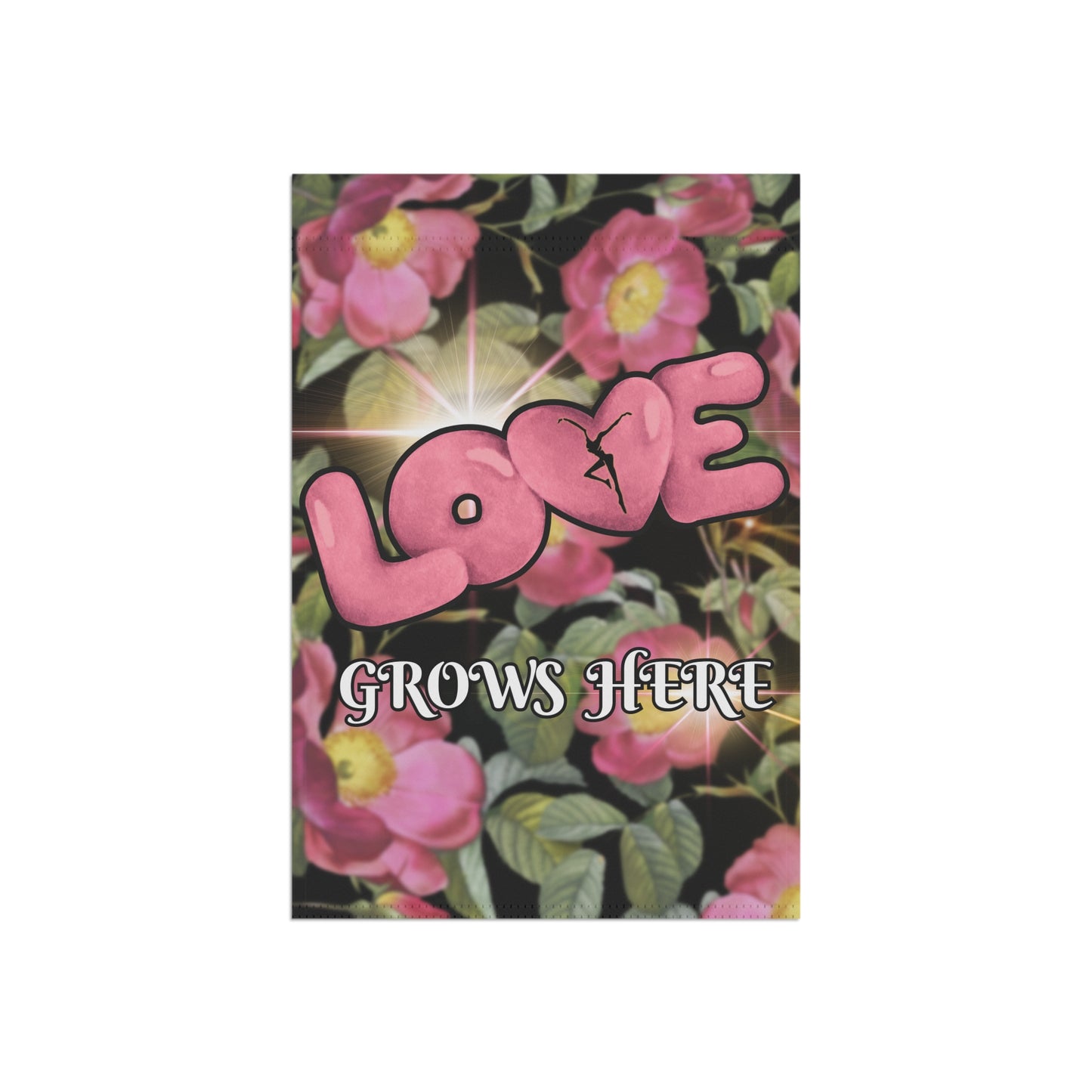 Home/Garden Flag - dmb - pink flowers - Love Grows Here - 12"x18" - pole not included