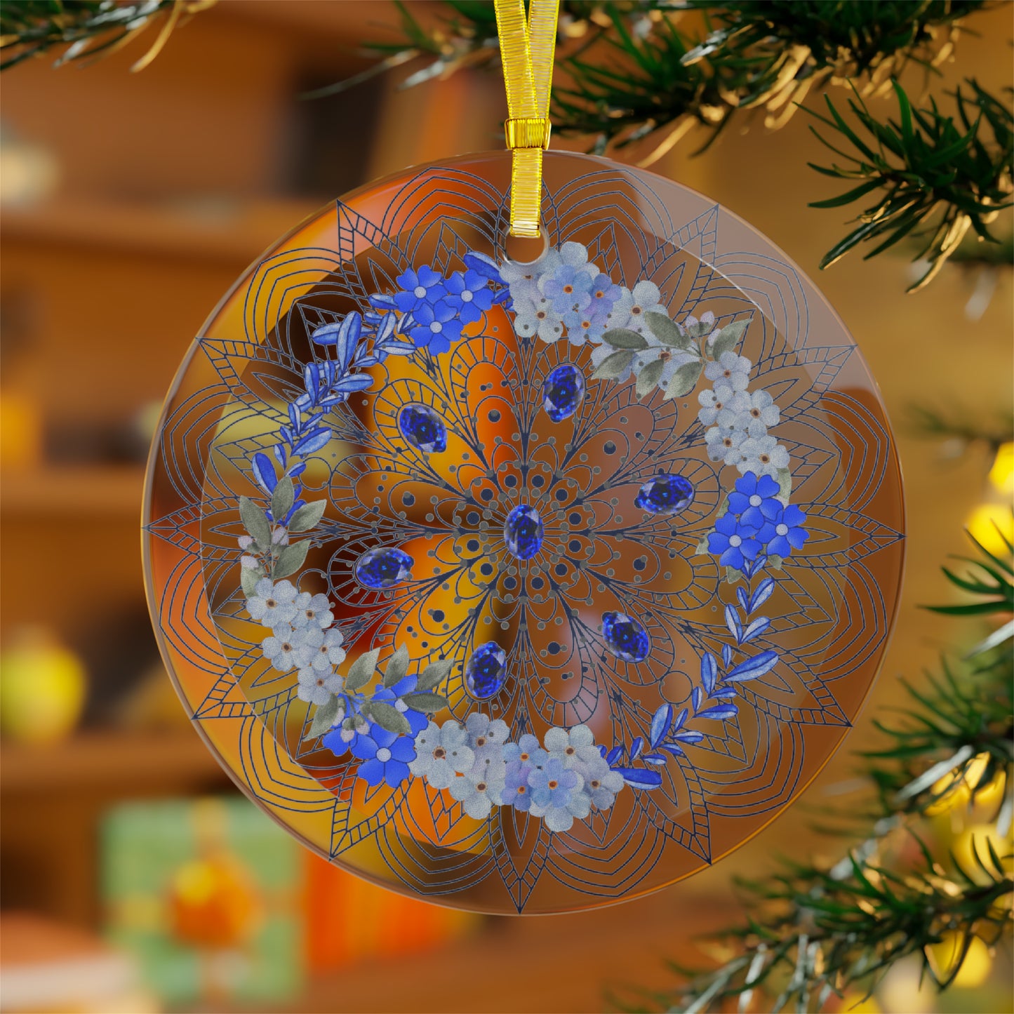 glass ornament -- september --  sapphire -- morning glory -- birthstone/flower