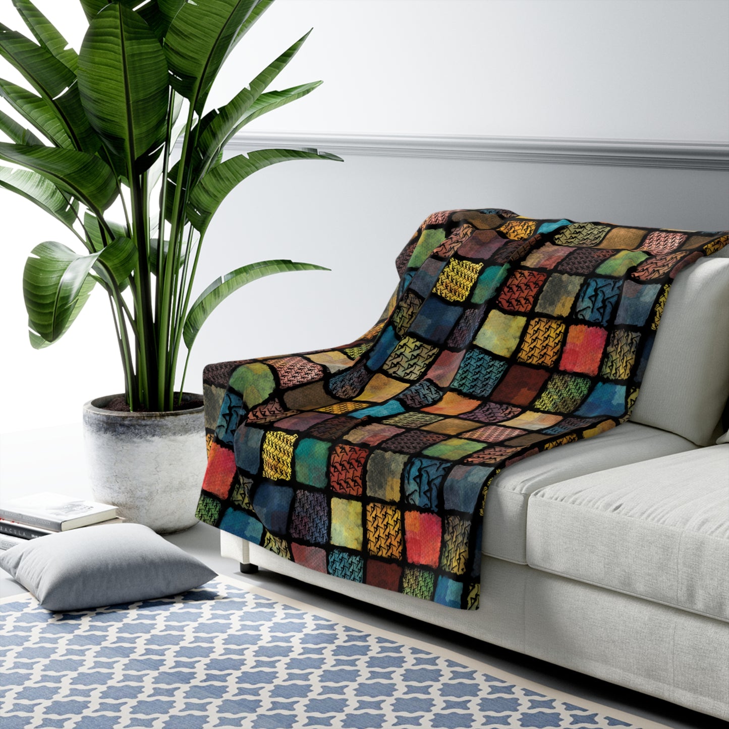 Cozy Sherpa Fleece Blanket with Colorful Pattern