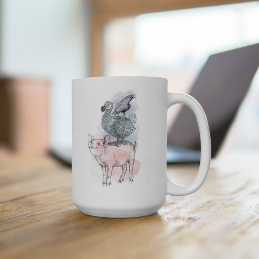 Pig, Dodo, Raven - DMB - watercolor - Ceramic Mug 15oz -