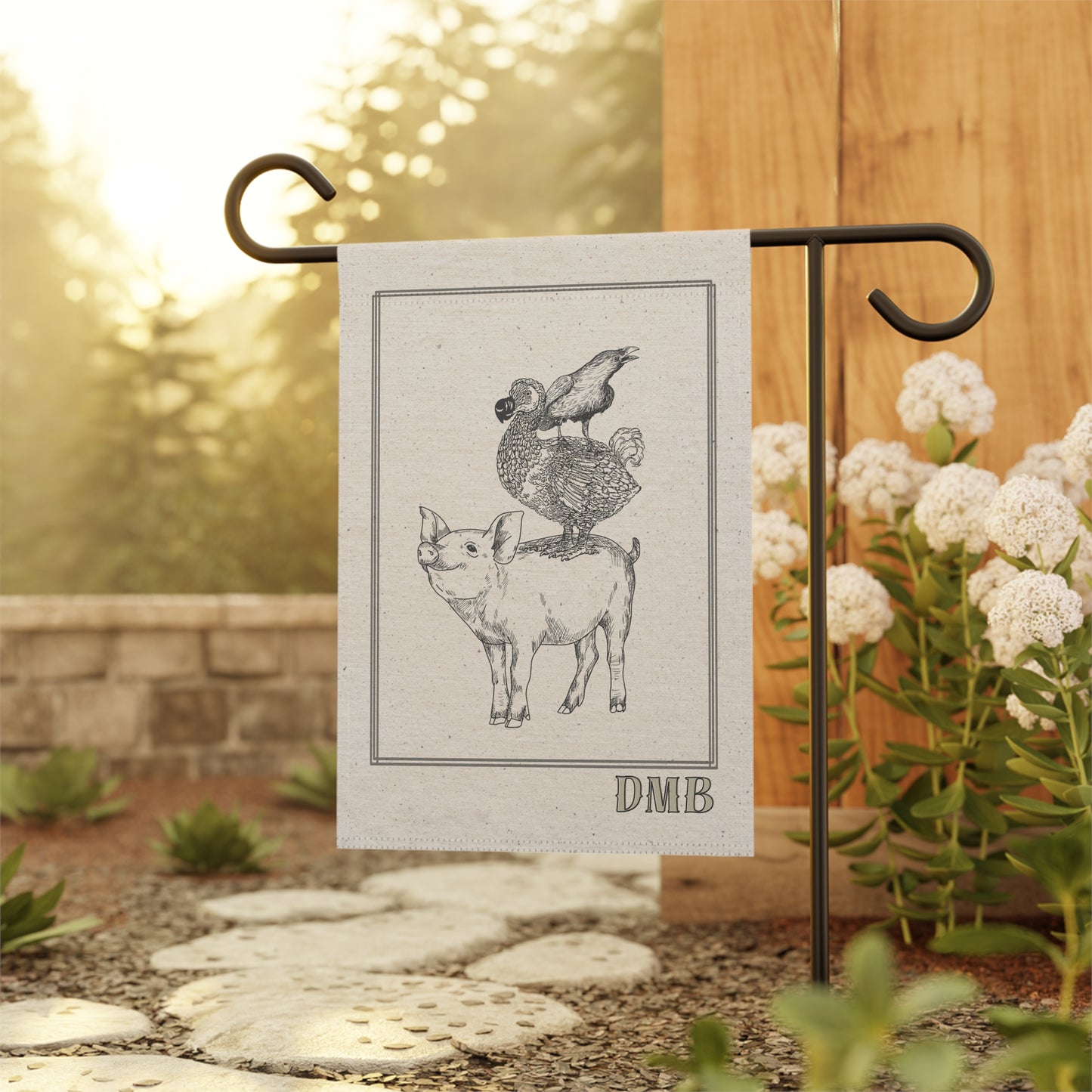 Home/garden flag -  12"x18" indoor/outdoor - double sided - DMB - pig/dodo/raven - sleeve at top -*POLE NOT INCLUDED