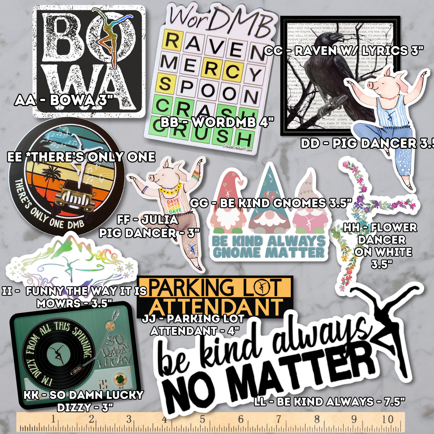 Assorted DMB Matte finish Waterproof Stickers - Sold separately