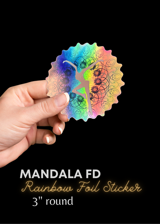 sticker - mandala - dmb - fd - rainbow holographic foil - 3" circle