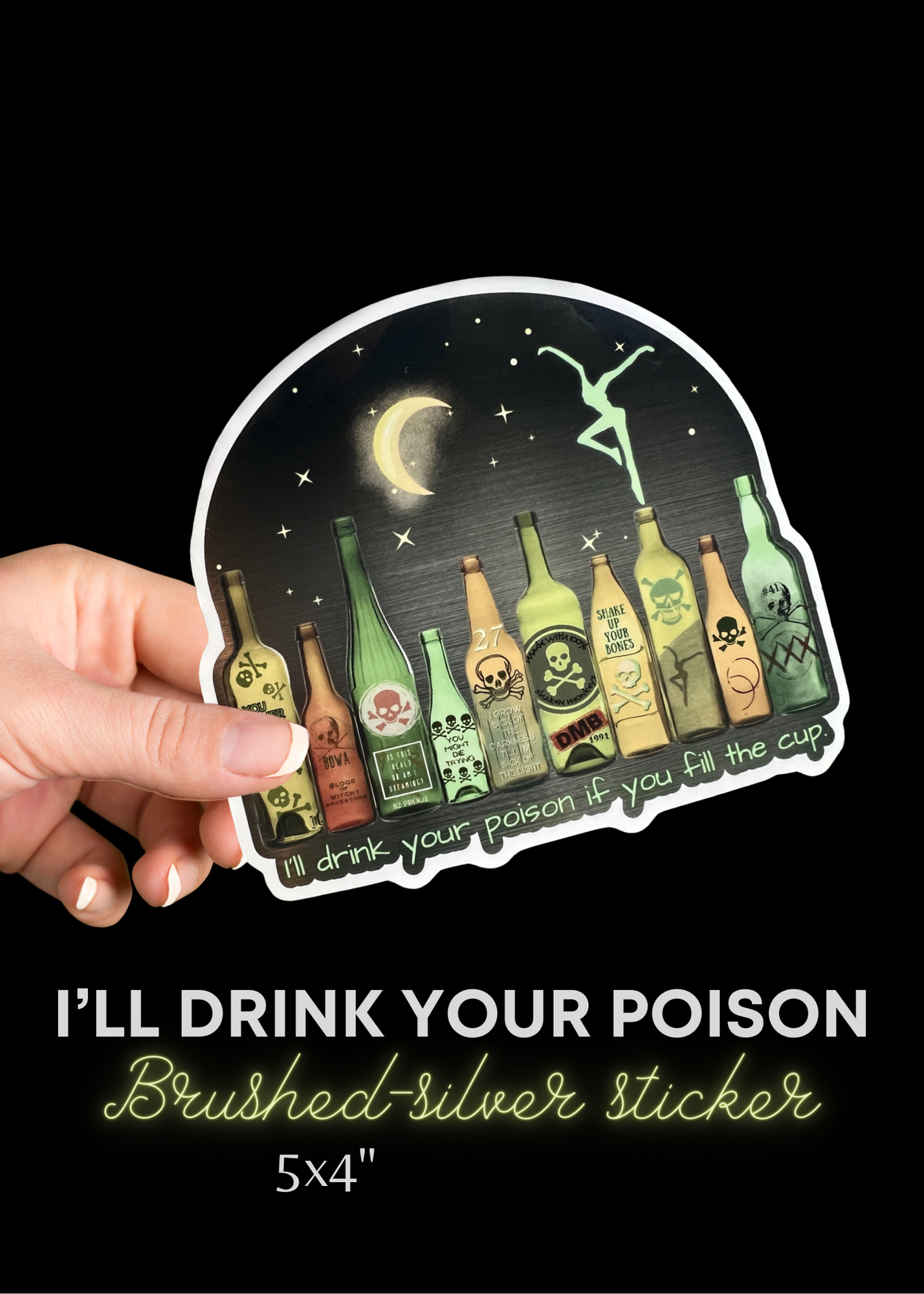 sticker - drink your poison - dmb - break free - brushed metallic vinyl - 4.5"
