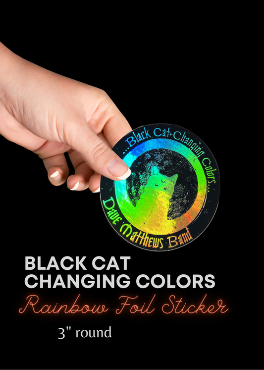 sticker - warehouse - black cat - bccc - rainbow holographic foil vinyl - 3" circle