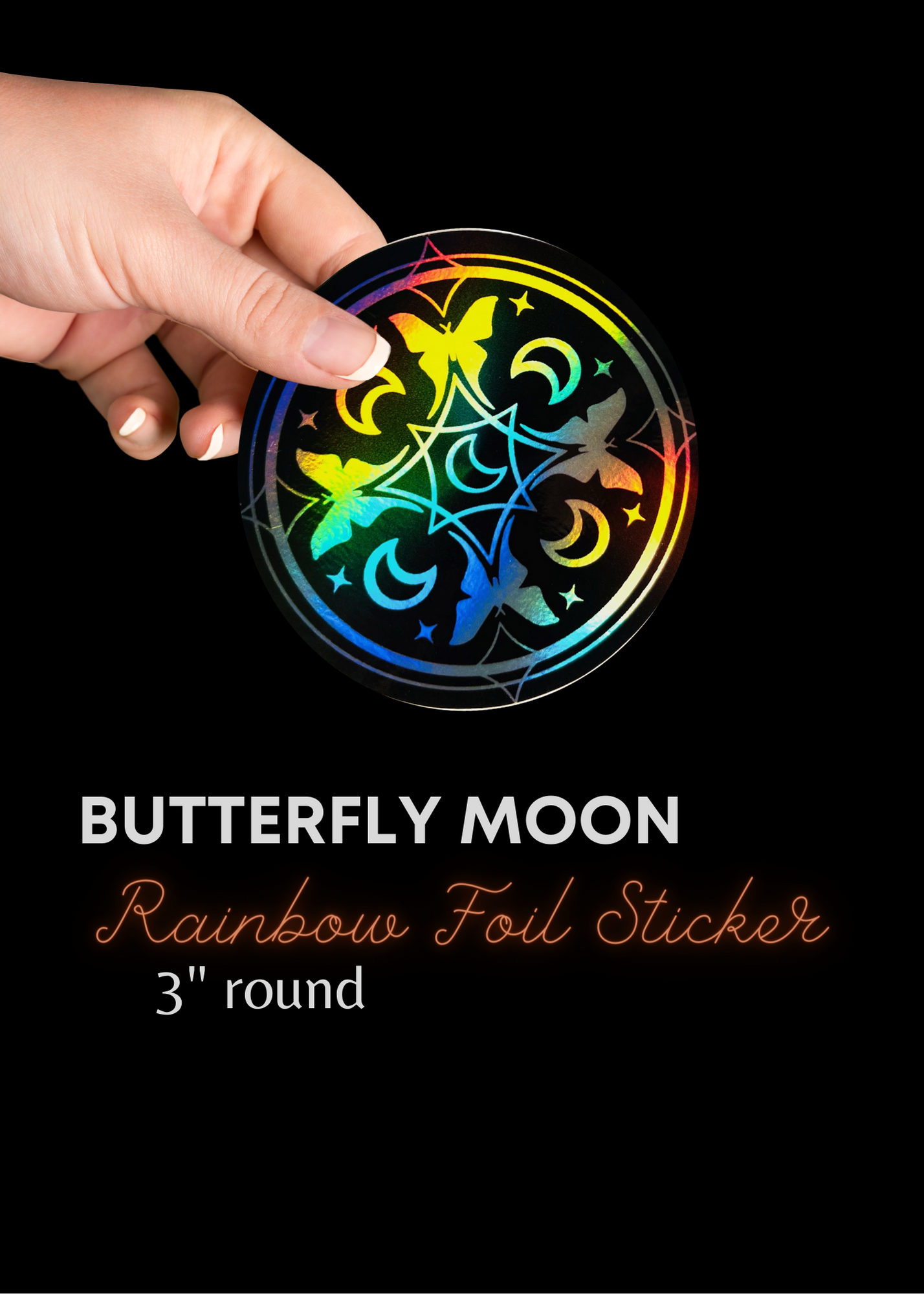 sticker - butterfly - moon - rainbow foil - 3"